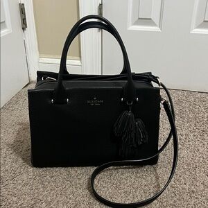 Kate Spade Black and Gold Tassel Zip Three Compartment Three Strap Satchel